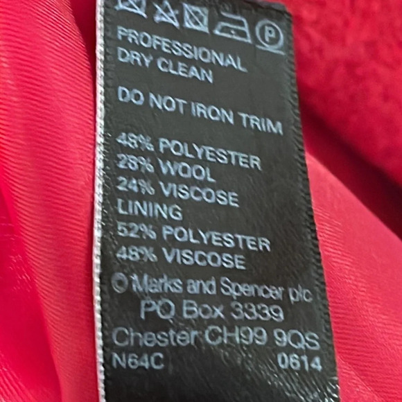 M&S AUTOGRAPH Red Wool Blend Midi Coat Jacket SIZE UK 20 (US 16 ) XL - Picture 7 of 9